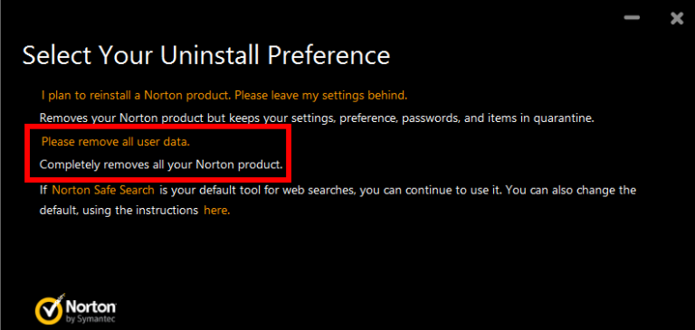 norton uninstall tool vista