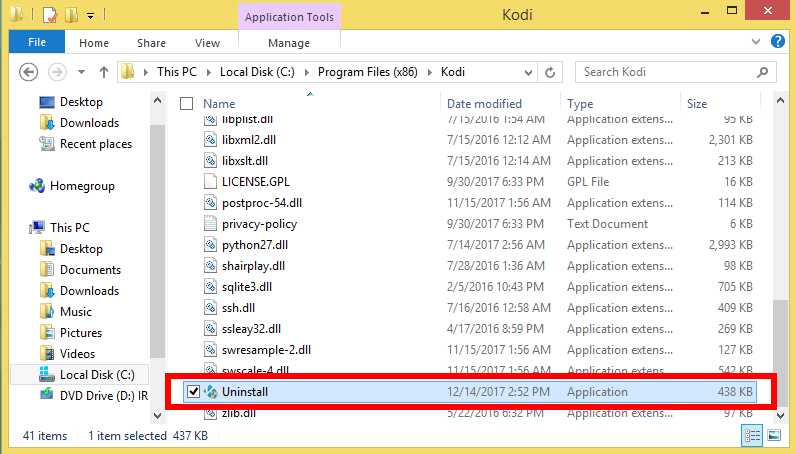 how to uninstall kodi build windows 10