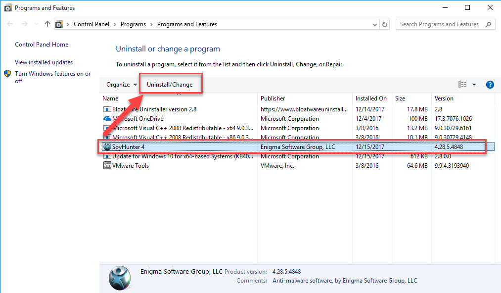 uninstall spyhunter 4