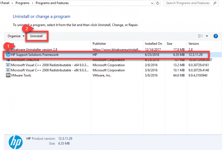 Uninstall HP Support Solutions Framework Bloatware Remover