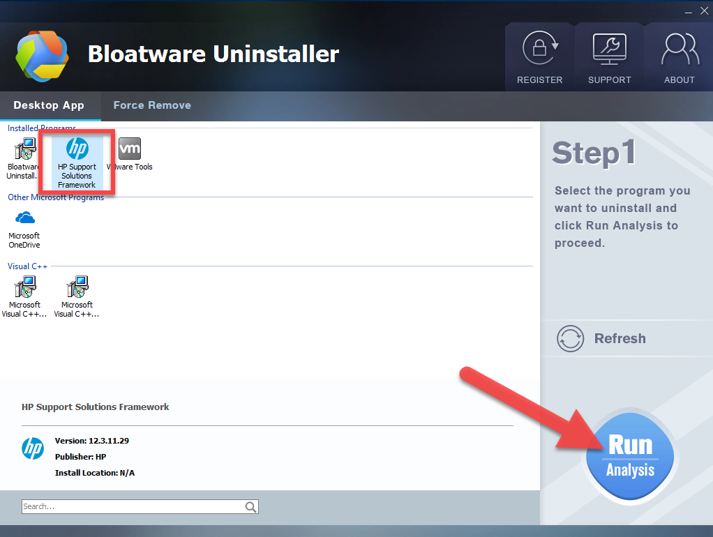 uninstall HP Support Solutions Framework with Bloatware Uninstaller