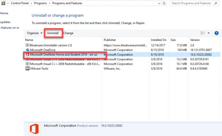 Guides to uninstall microsoft onenote home and student 2016