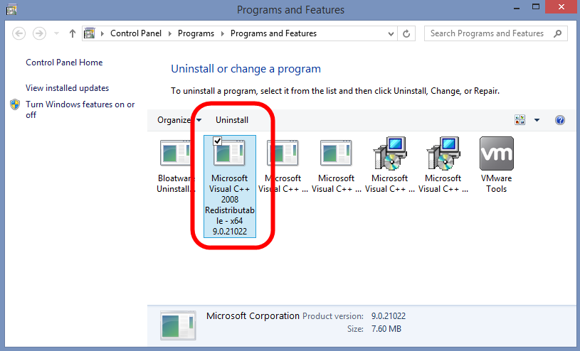 uninstall microsoft visual c++