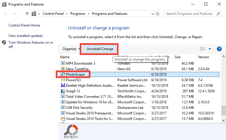 how to uninstall PhotoScape on Windows (5)