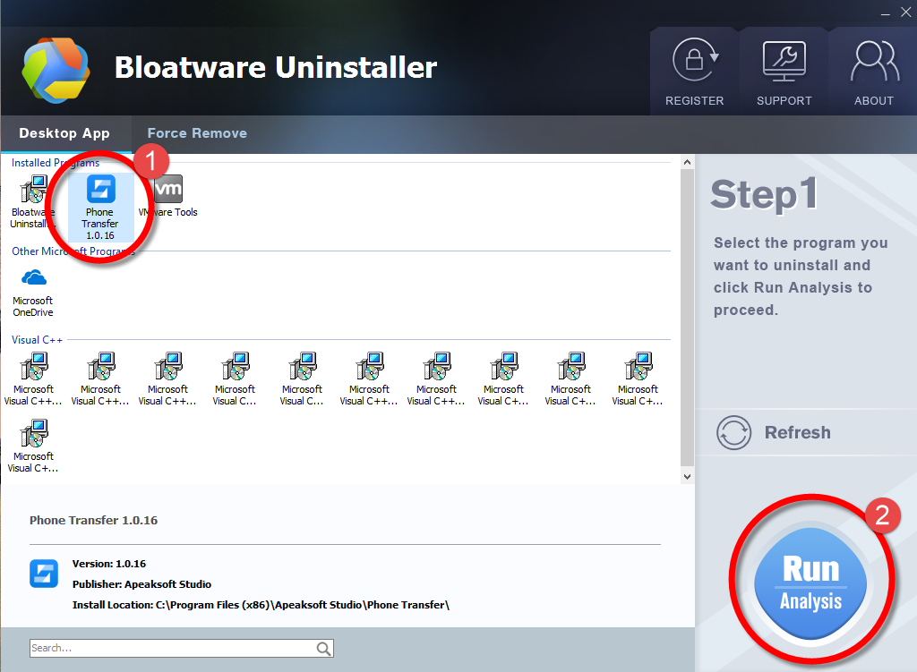 remove Phone Transfer with Bloatware Uninstaller
