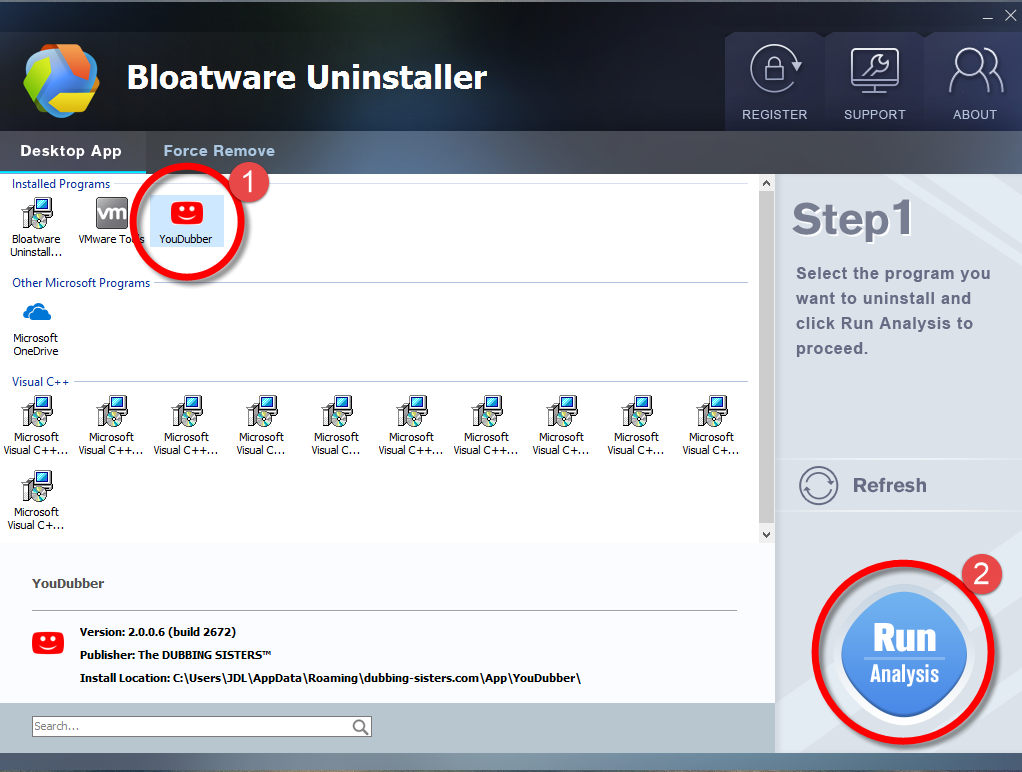 Remove YouDubber with Bloatware Uninstaller