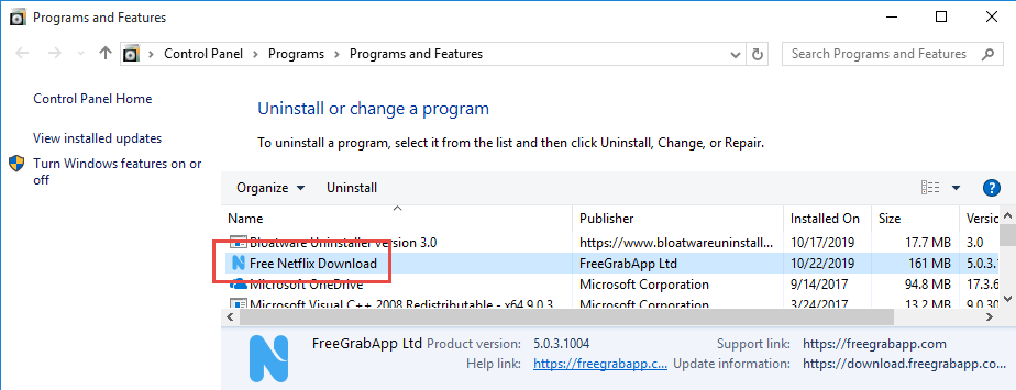Remove Free NetFlix Download in Windows.