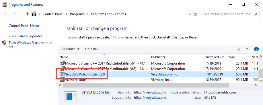 Uninstall VeryUtils Video Cutter in Windows
