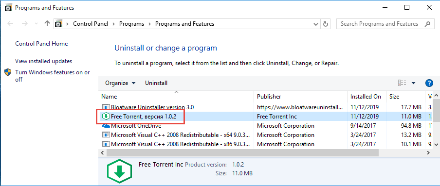 Remove Free Torrent in Windows