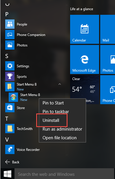 Remove Start Menu 8 in Windows