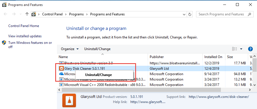 Remove Glary Disk Cleaner