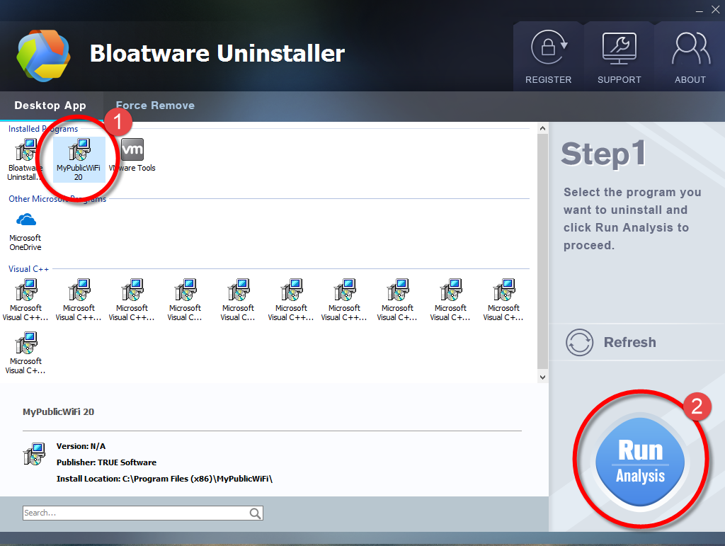 Remove MyPublicWiFi using Bloatware Uninstaller