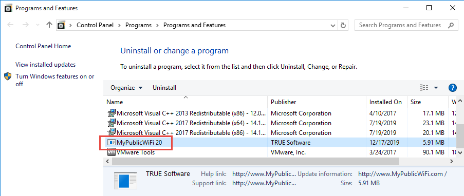 Remove MyPublicWiFi in Windows