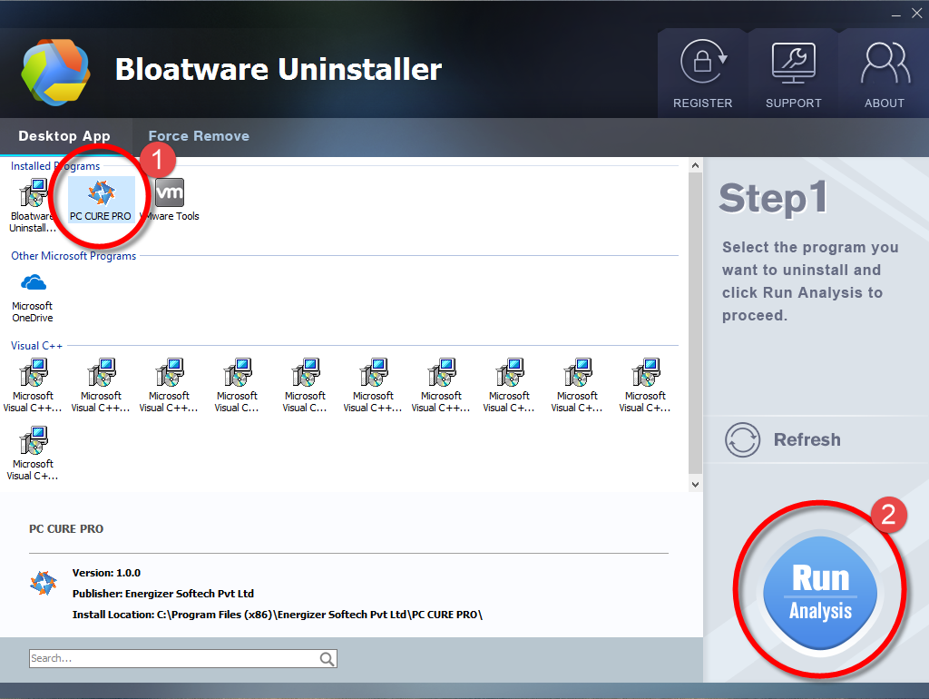 Remove PC Cure Pro using Bloatware Uninstaller