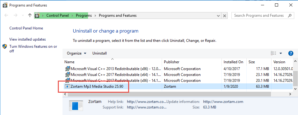 Uninstall Zortam Mp3 Media Studio