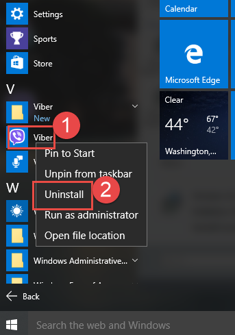 Remove Viber in Windows