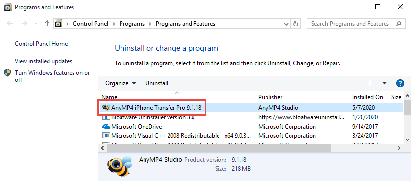 Remove AnyMP4 iPhone Transfer Pro 