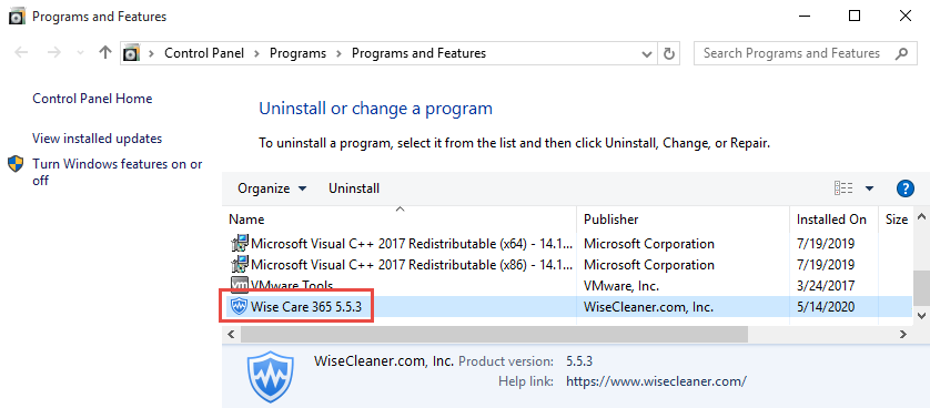 Remove Wise Care 365 in Windows