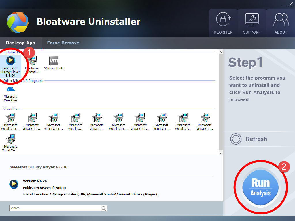 Uninstall Aiseesoft Blu-ray Player with Bloatware Uninstaller