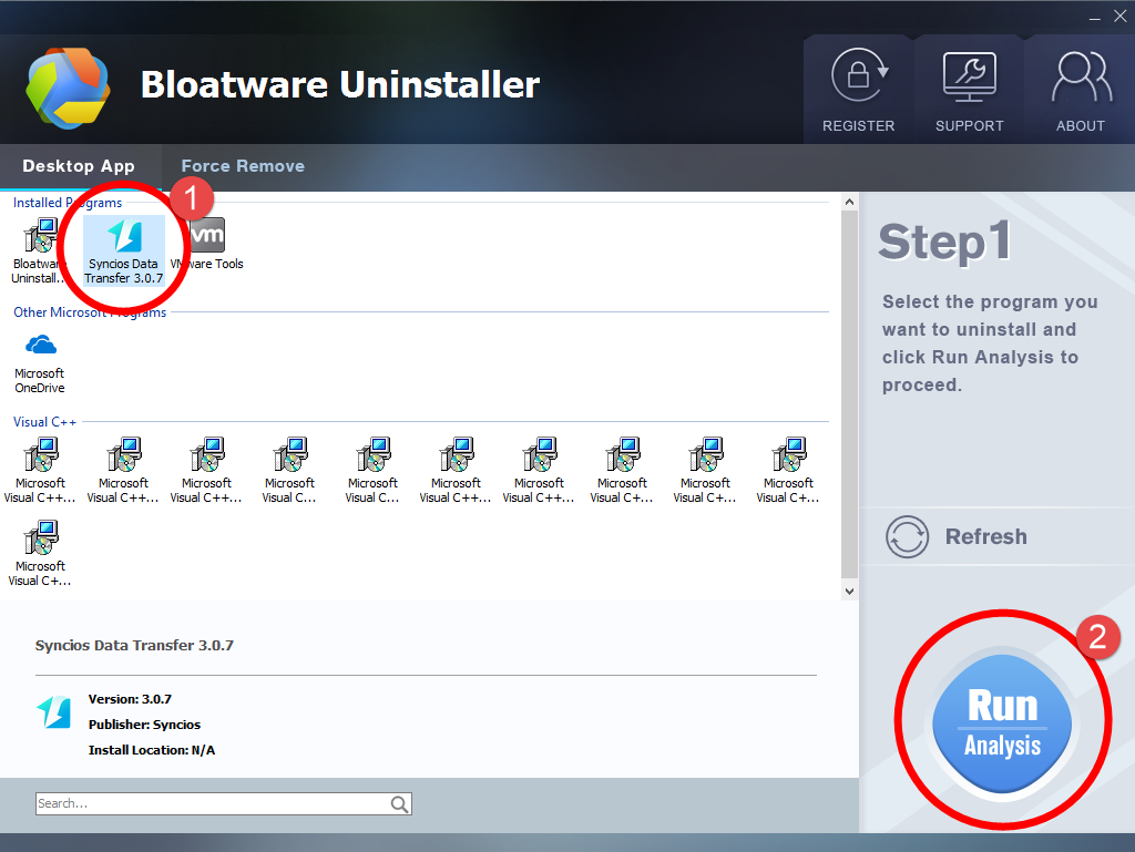 Uninstall Syncios Data Transfer with Bloatware Uninstaller