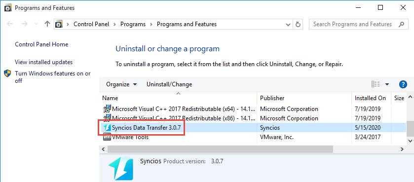 Uninstall Syncios Data Transfer in Windows