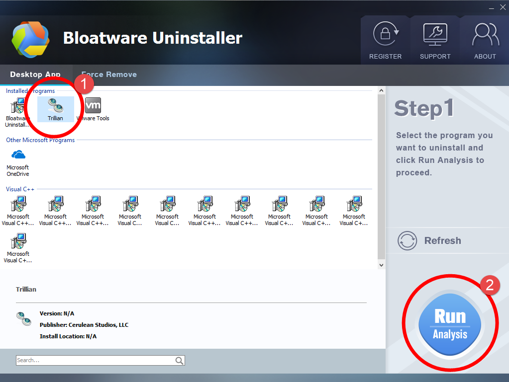 Uninstall Trillian with Bloatware Uninstaller