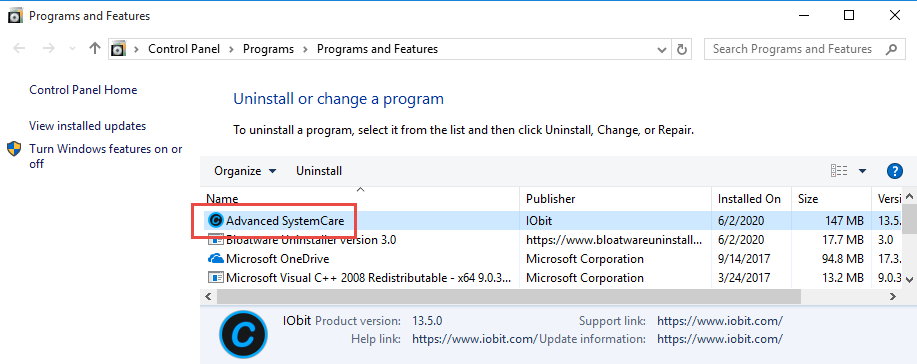 Remove Advanced SystemCare Free in Windows