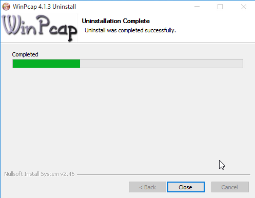 how to uninstall winpcap windows 10