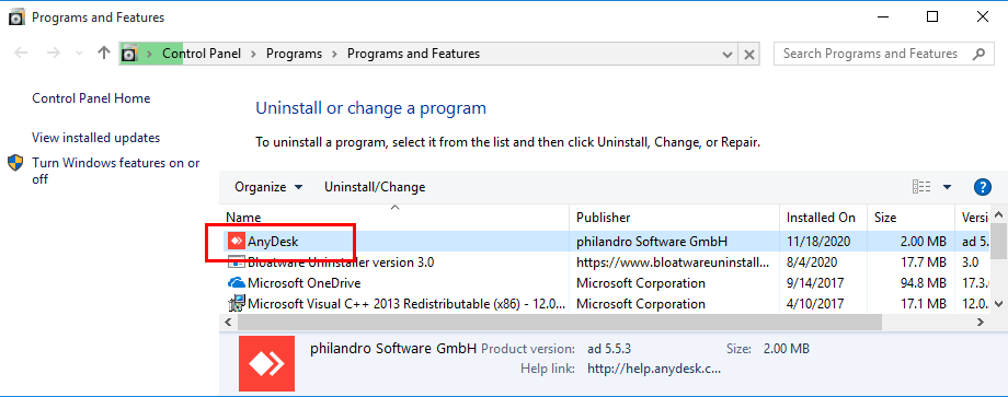 Remove AnyDesk in Windows