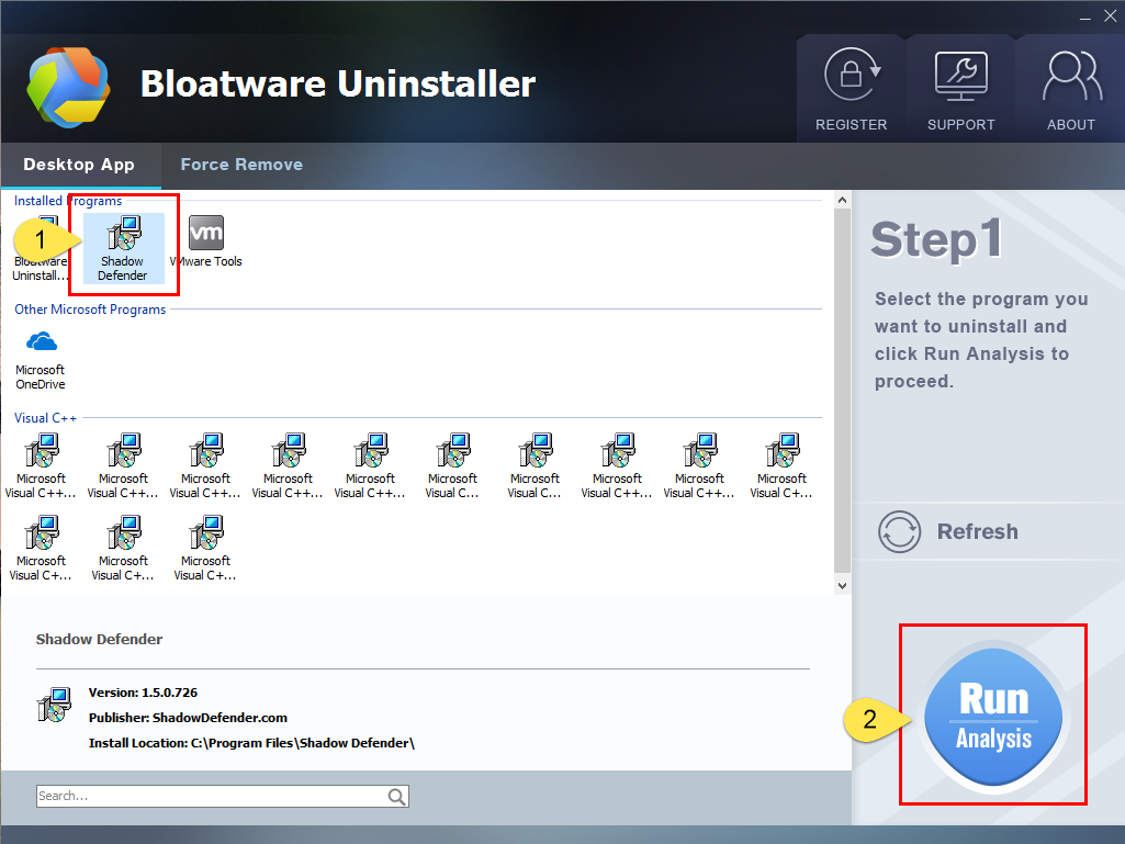 Remove Shadow Defender with Bloatware Uninstaller