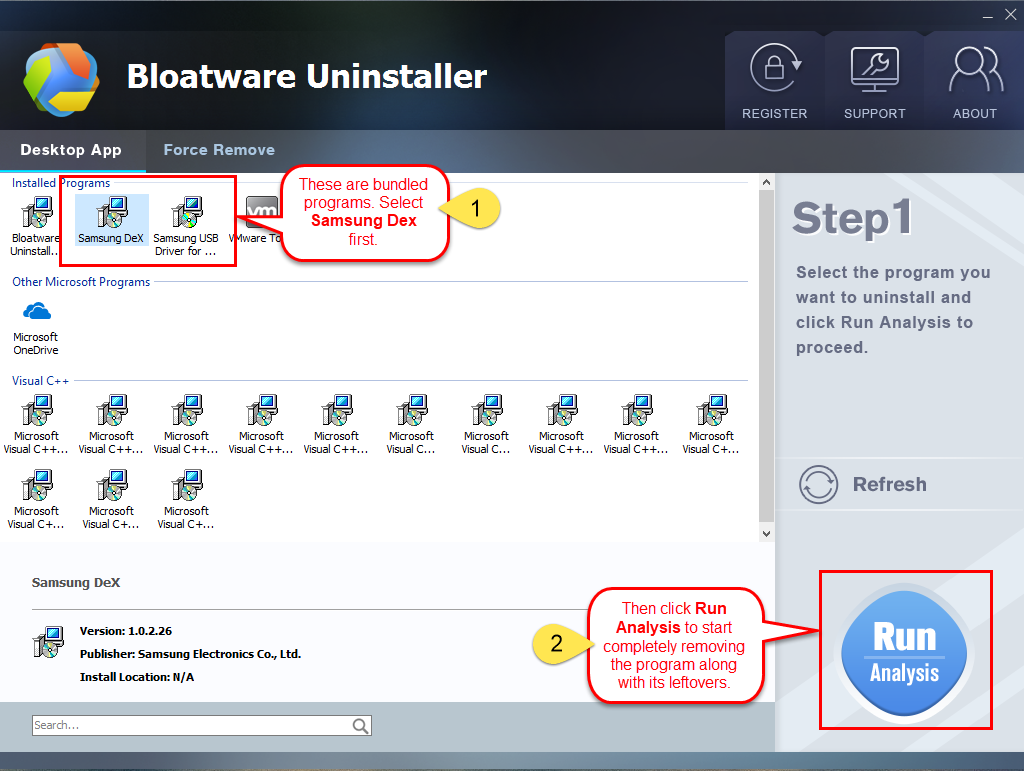 Uninstall Samsung Dex with Bloatware Uninstaller