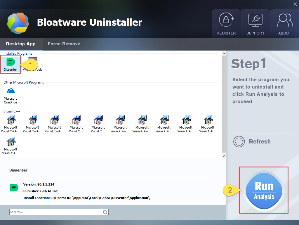 Remove Dissenter with Bloatware Uninstaller