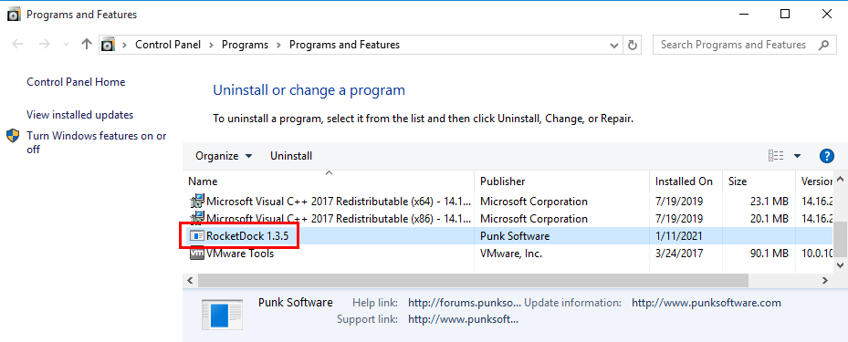 Uninstall RocketDock in Windows