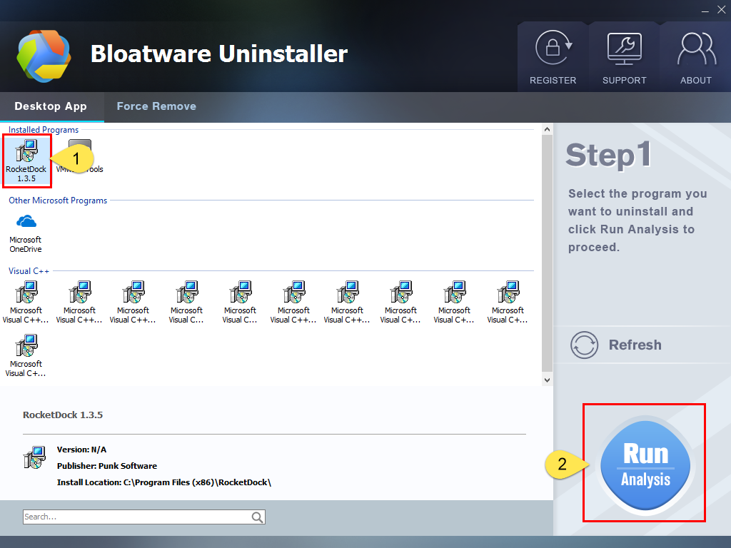 Uninstall RocketDock with Bloatware Uninstaller