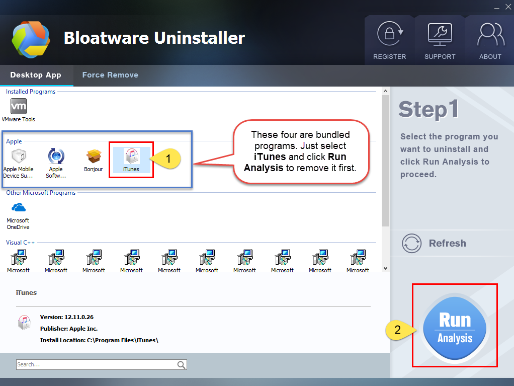 Uninstall iTunes with Bloatware Uninstaller