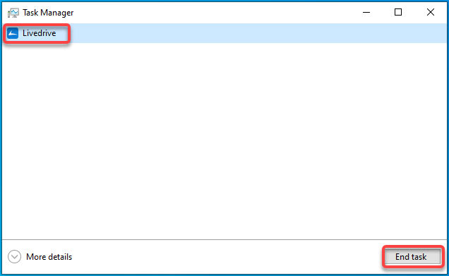 close Livedrive task
