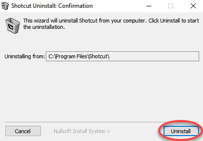 click Uninstall