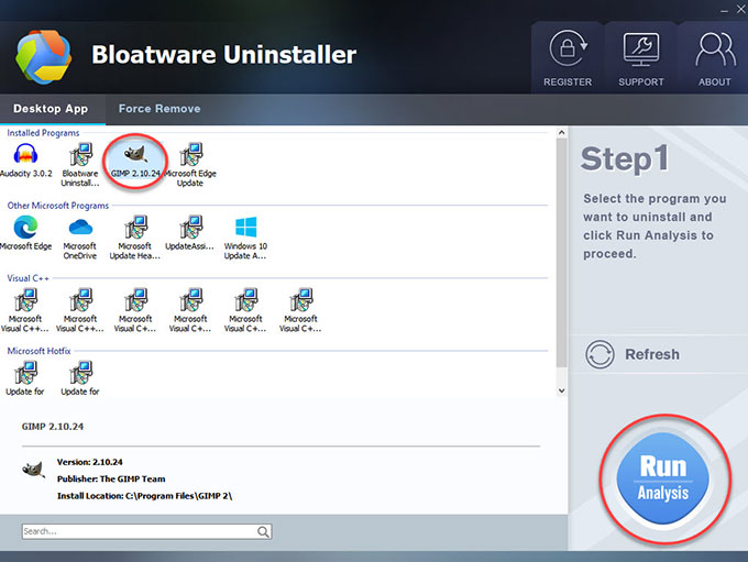 remove GIMP by Bloatware Uninstaller