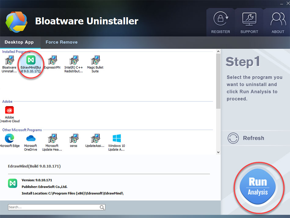 uninstall EdrawMind with Bloatware Uninstaller